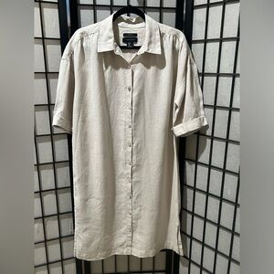 Tahari Beige Linen BUTTON UP SHORT SLEEVE SHIRT DRESS- SIZE M